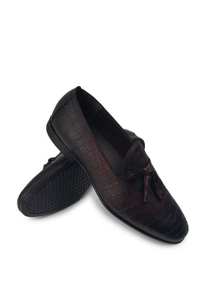 Deery Чоловічі лофери з китицями з натуральної шкіри бордового кольору