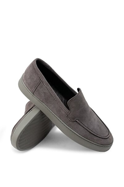 Deery Hakiki Süet Gri Loafer Erkek Ayakkabı