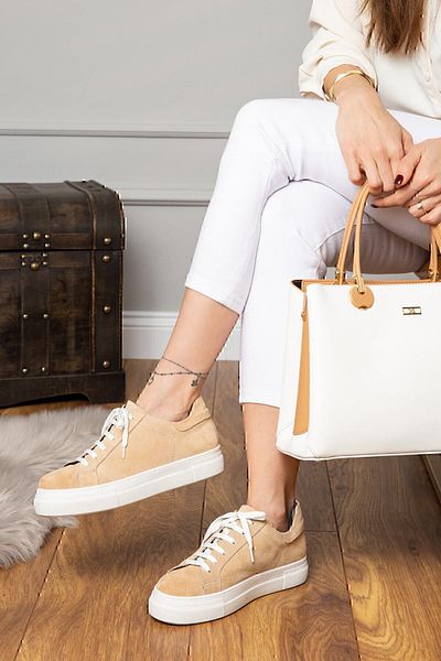 Deery Γνήσια Suede Beige Sneaker Γυναικεία Παπούτσια