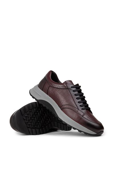 Deery Men's Burgundy Genuine Leather Sneaker Shoes