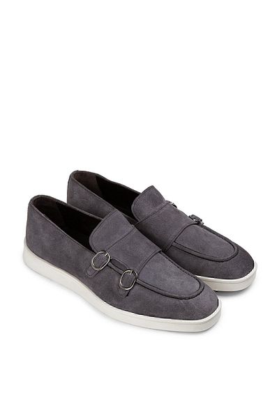Deery Γνήσια Suede Grey Double Buckle Ανδρικά Loafer παπούτσια
