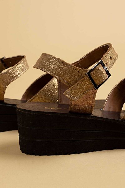 Deery Genuine Leather Gold Color Women's Sandals