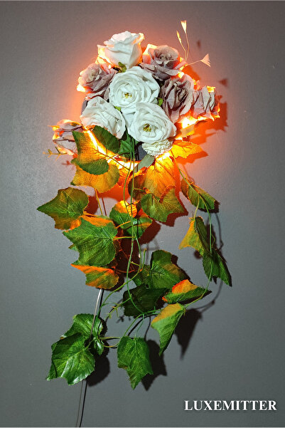 Luxemitter Neon Led Işıklı Dekoratif Duvar Saksısı Yapay Çiçek Vazosu Yuvarlak Iç Mekan Bitki Aydınlatma Süsü