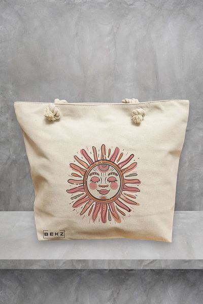 BEKZ Geanta de plaja Happy Sun 2, 40x51 cm, Crem, BEKZ®