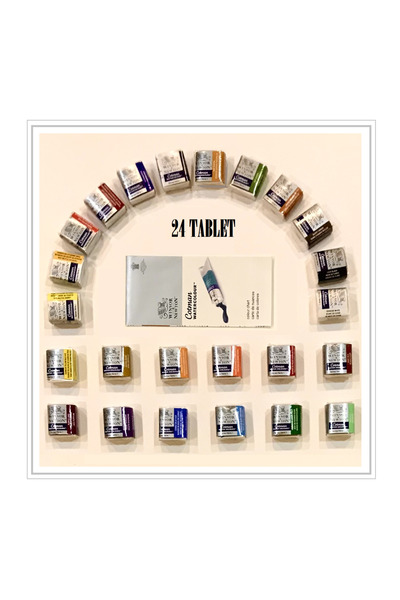 Winsor Newton 24 Renk Cotman Yedek Sulu Boya Tableti Yarım Tablet Suluboya Seti Kutusuz, Paletsiz, Fırçasız