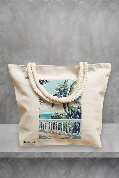 BEKZ Geanta de plaja, model Tropical Sunset 2, 40x51 cm, Crem, BEKZ®