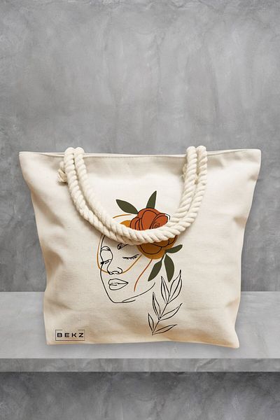 BEKZ Geanta de plaja, Flower Lady 7, 40x51 cm, Crem, BEKZ®