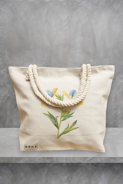 BEKZ Geanta de plaja, model Fresh Flowers, 40x51 cm, Crem, BEKZ®