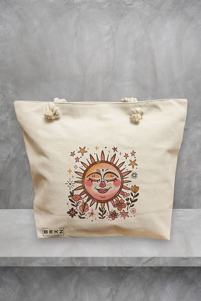 BEKZ Geanta de plaja Happy Sun, 40x51 cm, Crem, BEKZ®