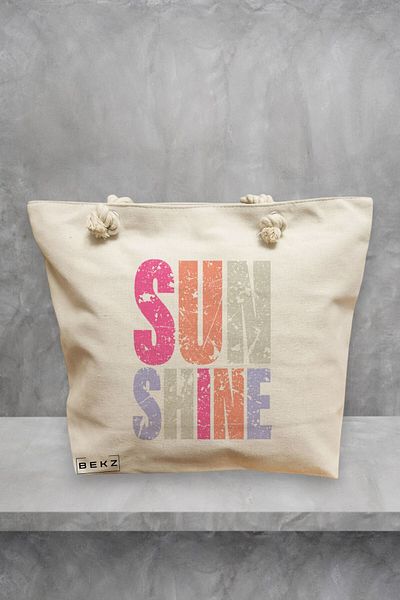 BEKZ Geanta de plaja, model Sunshine, 40x51 cm, Crem, BEKZ®