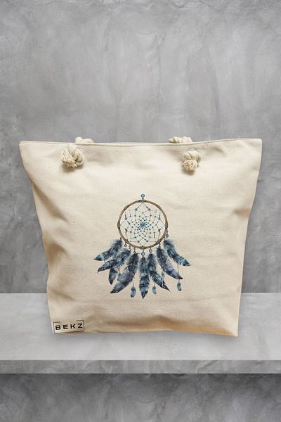 BEKZ Geanta de plaja, model Dreamcatcher, 40x51 cm, Crem, BEKZ®