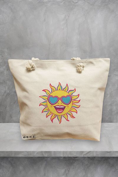 BEKZ Geanta de plaja, model Sun faces 20, 40x51 cm, Crem, BEKZ®