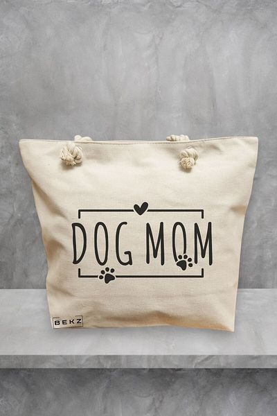 BEKZ Geanta de plaja, model Dog Mom 2, 40x51 cm, Crem, BEKZ®
