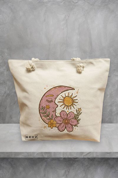 BEKZ Geanta de plaja Sunny Moon, 40x51 cm, Crem, BEKZ®