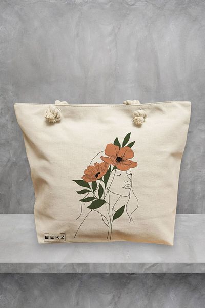 BEKZ Geanta de plaja, Flower Lady 18, 40x51 cm, Crem, BEKZ®