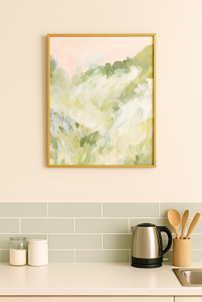 seninürünün Bahar Yansıması Abstract Green Gerçek Cama Baskı Gold Alüminyum Metal Çerçeveli Tekli Modern Tablo