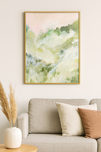 seninürünün Bahar Yansıması Abstract Green Gerçek Cama Baskı Gold Alüminyum Metal Çerçeveli Tekli Modern Tablo