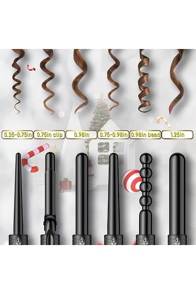Generic Rock Pow 6 in 1 Curling Iron Curing Wand Set with Protective Glove Black
