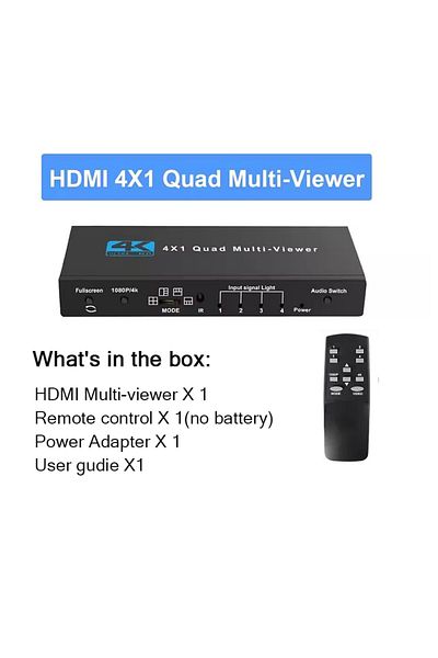 lieve with EU Plug black 4K HDMI Quad Screen Multiviewer 4x1 1080P 4 in 1 out HDMI Multi Viewer Seamless S