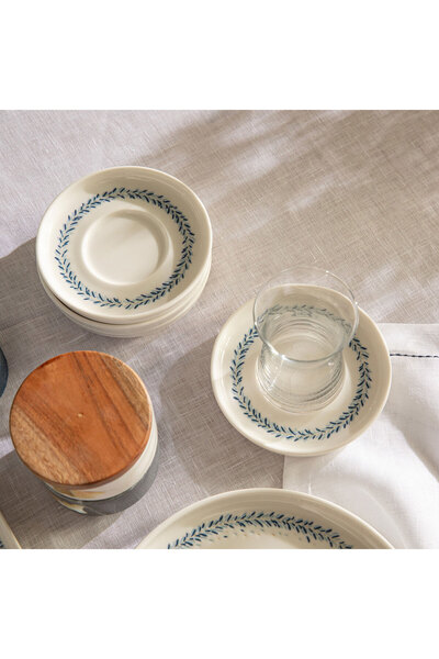 Chakra Pelion Çiçek Çay Tabağı Mavi/Beyaz