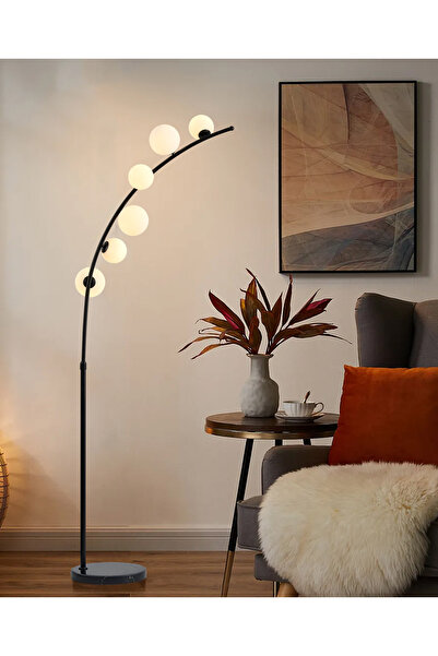 Apliqa Felin Siyah 6 Cam Başlıklı Deve Boynu Lambader