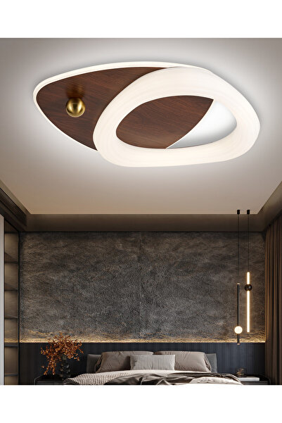 Apliqa Trıplo Ahşap Detaylı Plafonyer Ledli Avize