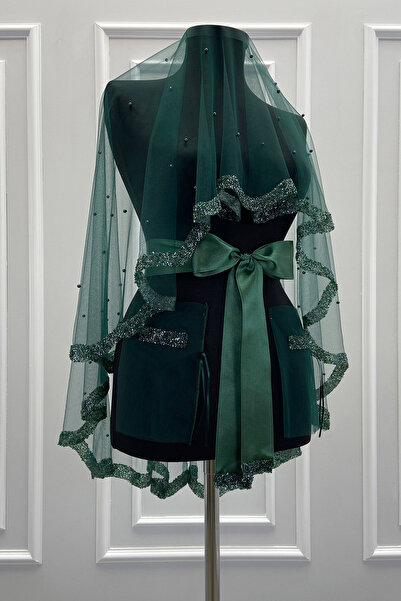 ZEYMERADE طقم ستارة زفاف باللون الأخضر الزمردي مع خرز زجاجي ولؤلؤ، طقم ستارة ...