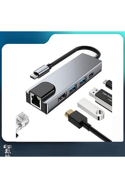 Generic [5 In 1] Converter Type-c To Hdmi*4 Rj45 3.0usb Pd Fast Charging