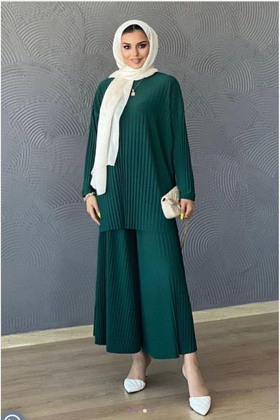 modamira Emerald Sandy Women's Set - Pleated and Hijab Trousers