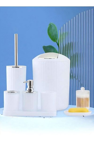 Generic 8 Pieces Of Bathroom Accessories Set, Plastic Gift Set, Corrugated Round Electroplating Bathroom Set