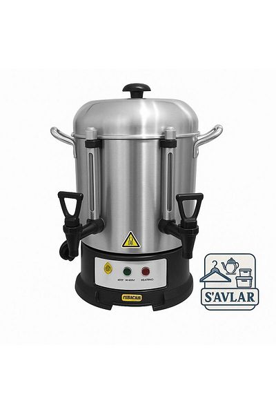 SAVLAR 40 Cup Tea Vending Machine - Stainless Steel, Double Faucet, Industrial Samovar