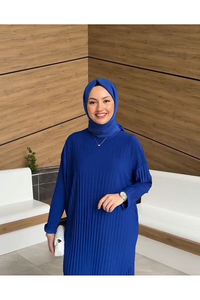 modamira Saks Sandy Color Pleated Women's Hijab Trousers Set