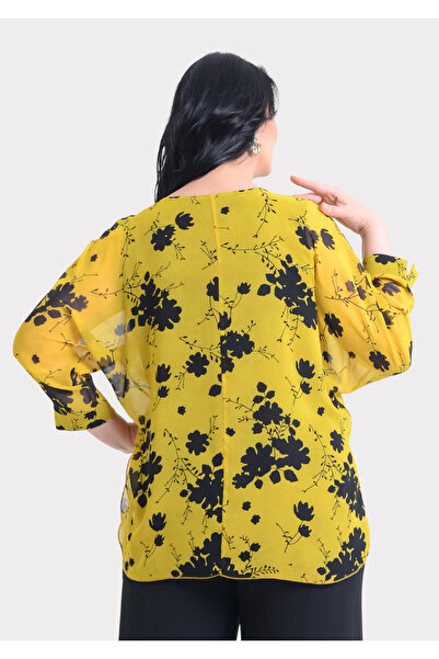 LİLAS XXL Nagy méretű sárga mintás sifonblúz