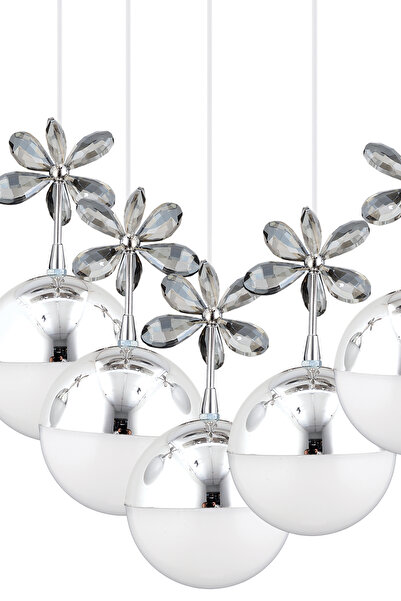 İstanbul Avize Kelebek 5'li Sıralı Gümüş 3 Renk Kademeli Ledli Modern Led Avize