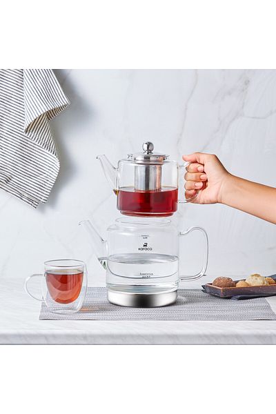 Karaca Dora Glas-teekanne Xl, 1000 ml Teekanne, 2000 ml Wasserkanne, Geeignet Für Gas- Und Elektroko