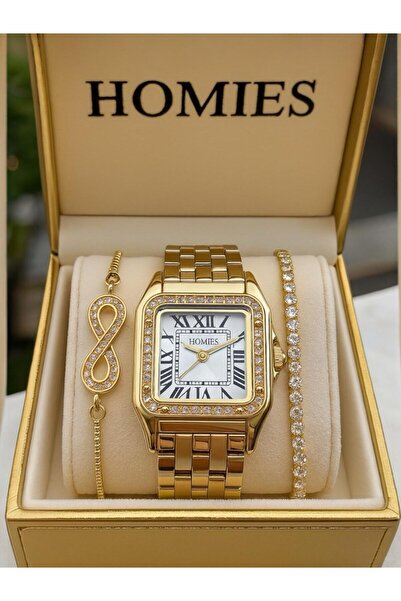 Homies MRD12118 ساعة يد نسائية ذهبية اللون وسوار هدية