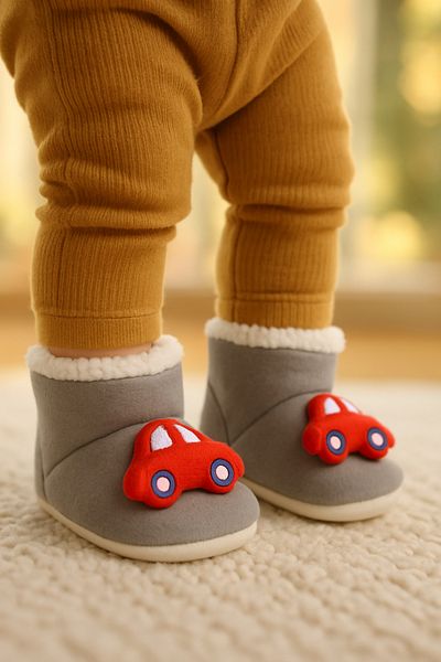 Puppis Baby شبشب طفل رضيع ذو قاعدة مضادة للانزلاق باللون الأحمر