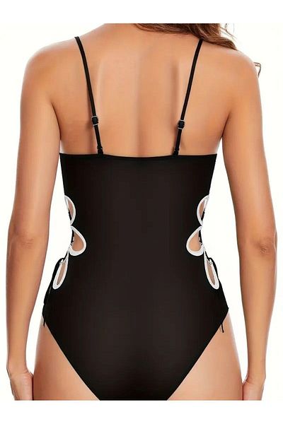 TRAJE DEN One Piece Swimsuit Cutout Detail and Tied High Elastic Fabric