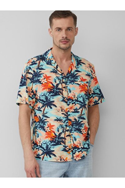 s.Oliver Men's short-sleeved shirt with tropical print, Regular fit, Multicolor, XL