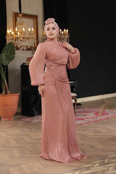 N.S NEVA STYLE Βραδινό φόρεμα Draped Χάλκινο Hijab 50781BKR