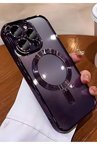 Fibaks İphone 15 Pro Max Uyumlu Kılıf Kamera Lens Korumalı Magsafe Şarj Kilifi Şeffaf Renkli Yumuşak Kapak