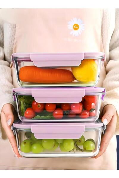 Generic علبة طعام زجاجية لتحضير الوجبات، مكونة من 3 قطع، سعة 410 مل، 680 مل، 1040 مل