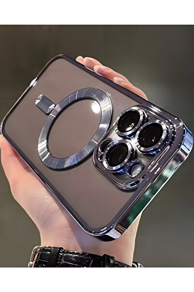 Fibaks İphone 13 Pro Max Uyumlu Kılıf Kamera Lens Korumalı Magsafe Şarj Kilifi Şeffaf Renkli Yumuşak Kapak