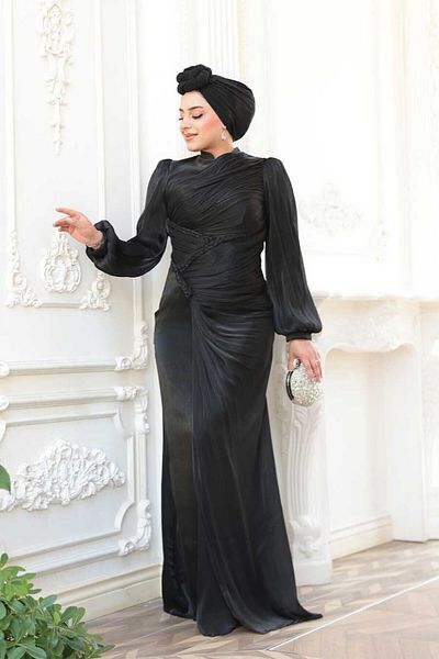 N.S NEVA STYLE Βραδινό φόρεμα Draped Μαύρο Hijab 50781S
