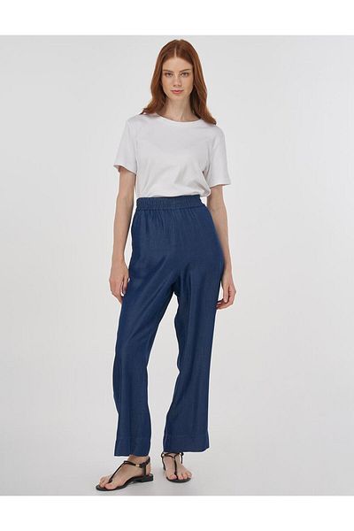 KYR Wide Leg Lyocell Trousers Navy Blue