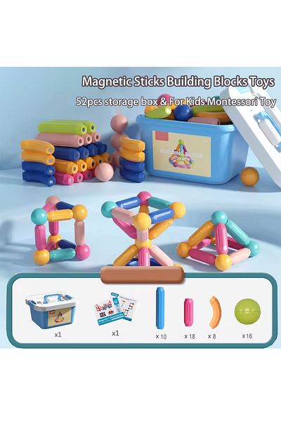Choice 52pcs Storage Box Magnetic Sticks Building Blocks Toys For Kids Montessori Educational Preschool Tod