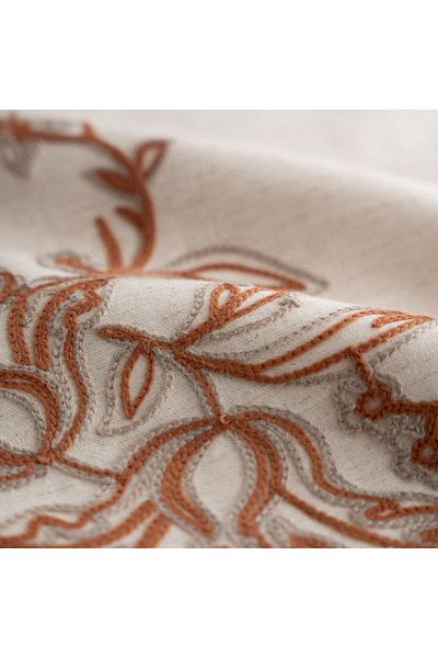 Ecocotton Libera Double Duvet Cover Set 100% Organic Cotton Linen Süzene Embroidered Cream-Terra 200x220 Cm