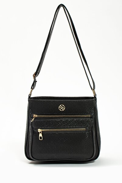 Sanmorris Geantă de umăr cu mozaic negru pentru femei, cu curea încrucișată r...