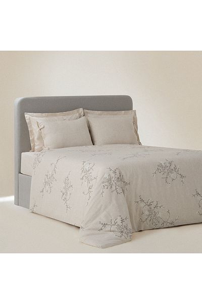 Ecocotton Libera Double Duvet Cover Set 100% Organic Cotton Linen Süzene Embroidered Cream-Beige 200x220 Cm