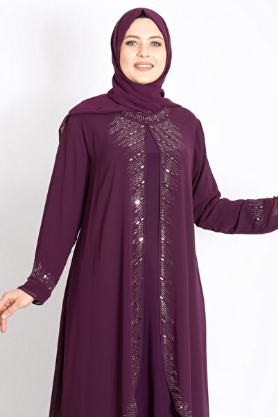 Modaviki Βραδινό φόρεμα με λεπτομέρεια από πέτρα, μούρδι MDA2224